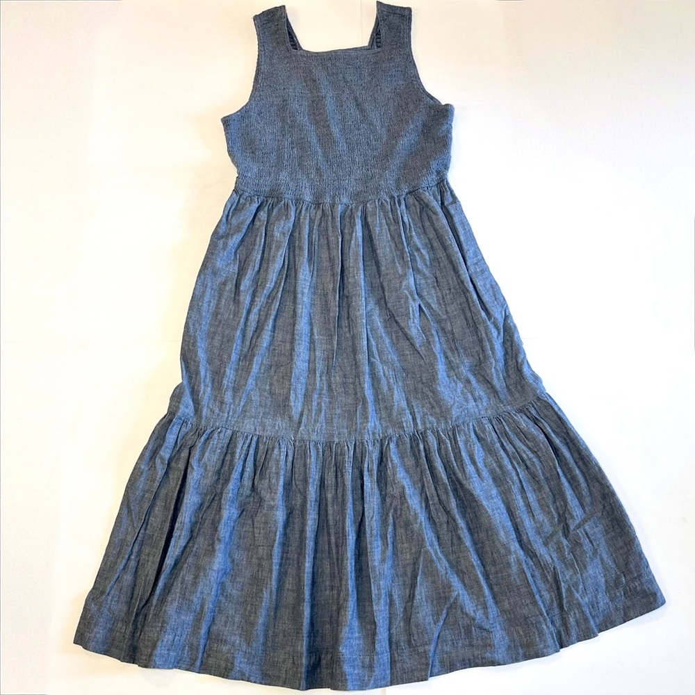 Lane Bryant Chambray Smocked-Bodice Midi Dress Size 14/16 Sleeveless Pockets